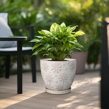 MPotTo 10 Inch Ceramic Planter Pot Large Plant Pot for Indoor Plants Outdoor Round Flower Pot with Drainage Hole and Saucer for Home Garden Decor White