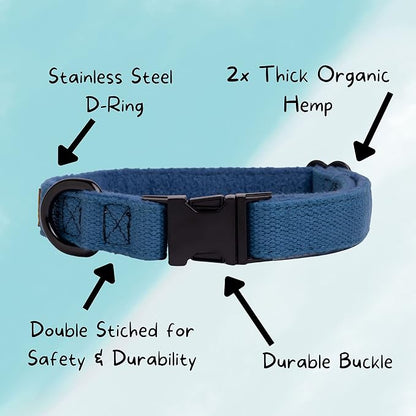 Pawsitive Hemp Dog Collar - Super Soft Hypoallergenic Lining. Great for Small, Medium and Large Dogs; Small Night Blue
