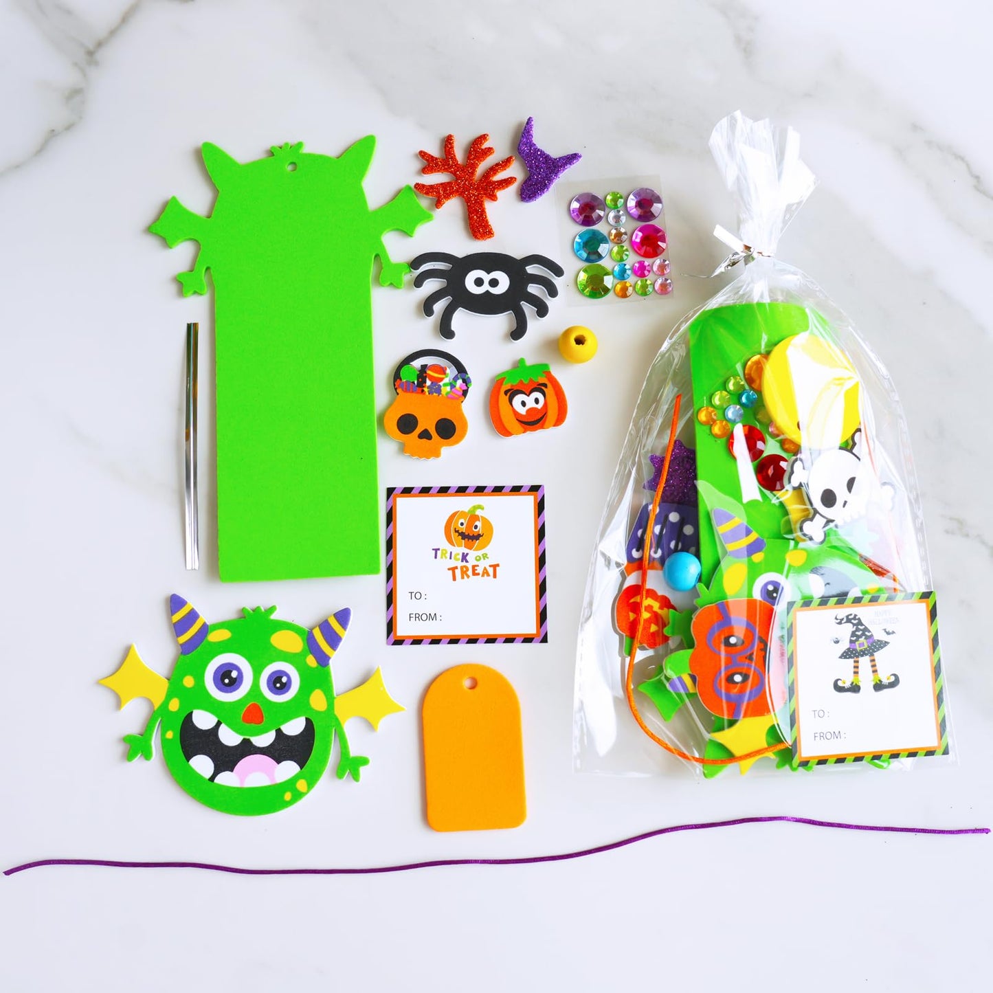 Winlyn 24 Sets Halloween Craft Kits Fall Crafts DIY Candy Corn Bat Ghost Witches Bookmark Ornaments Art Sets Foam Stickers Arts and Crafts for Kids Classroom Activities Trick-or-Treaters Party Favors