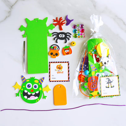 Winlyn 24 Sets Halloween Craft Kits Fall Crafts DIY Candy Corn Bat Ghost Witches Bookmark Ornaments Art Sets Foam Stickers Arts and Crafts for Kids Classroom Activities Trick-or-Treaters Party Favors