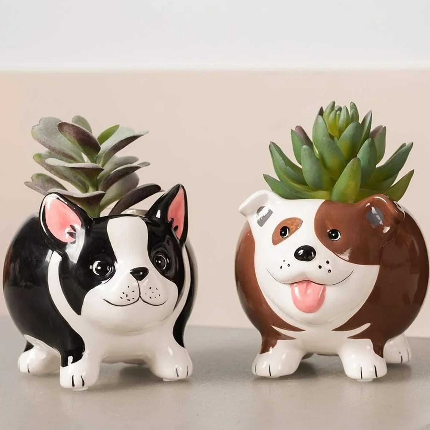 BUYMAX Animal Succulent Plant Pots, Mini Doggy Shape Succulent Planter Handmade Ceramic Plant Pot - Cute Dog Planter for Plants Flower Cactus, Home Decoration Gift - 4 Pack