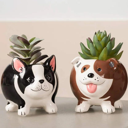 BUYMAX Animal Succulent Plant Pots, Mini Doggy Shape Succulent Planter Handmade Ceramic Plant Pot - Cute Dog Planter for Plants Flower Cactus, Home Decoration Gift - 4 Pack
