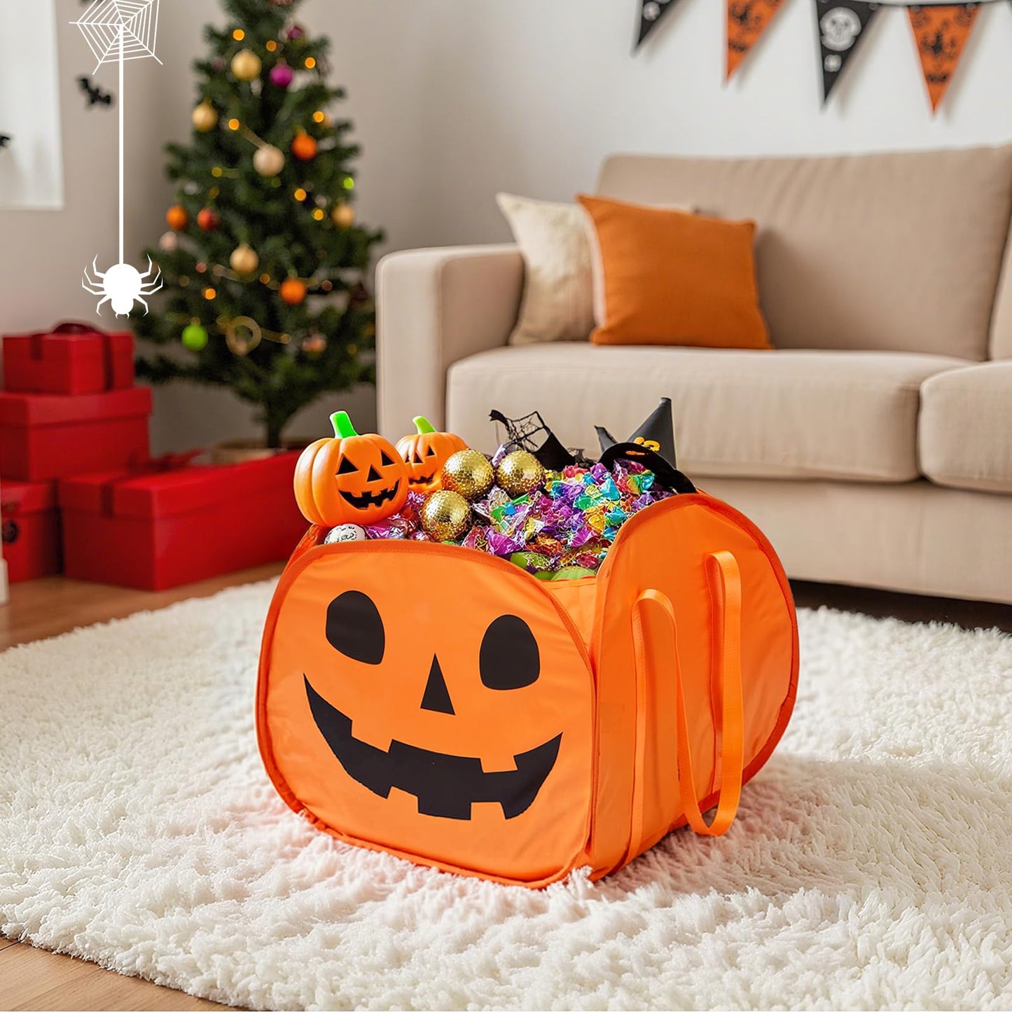 YOHOOLYO 95L Large Cute Halloween Pumpkin Boo Basket with Handles, Trick or Treat Candy Bucket Bag, Halloween Decor for Kids, Candy Buckets & Tote Bags for Party Favor Supplies