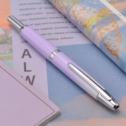 Jinhao 10 Press Fountain Pen with Box, Gradient Light Purple Retractable Extra Fine Nib with Ink Converter Set (Silver Clip)