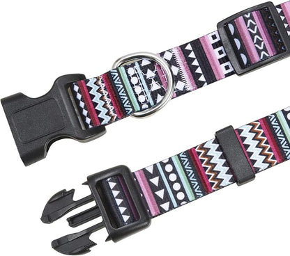 Mihqy Dog Collar with Bohemia Floral Tribal Geometric Patterns - Soft Ethnic Style Collar Adjustable for Small Medium Large Dogs（Bohemian Purple,M）
