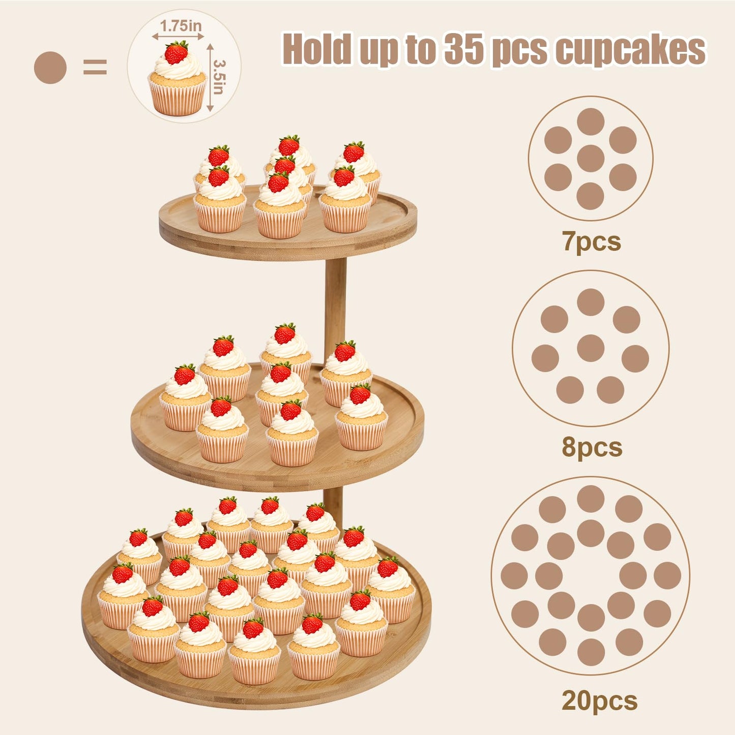 Cupcake Stand, Wood Cake Stand, Cupcake Display Stand, Wedding Cake Stands, Rotatable Bamboo Cupcake Stands for Party, 3 Tier Cupcake Stand, Cup Cake Tower Stand for Birthday Party Decoration