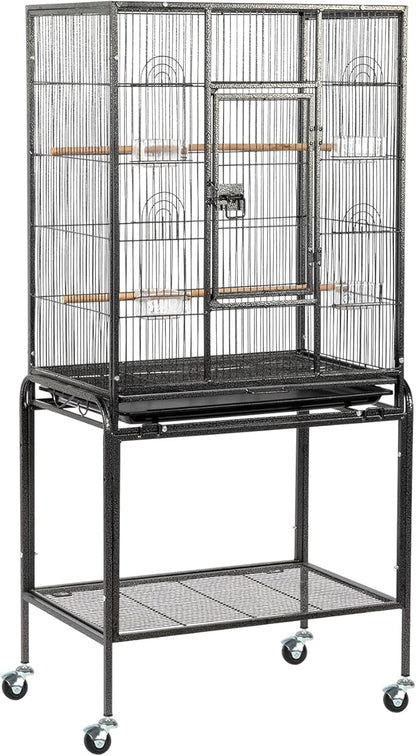 VINGLI 53-inch Bird Cage with Wheels, Durable Wrought Iron Parakeet Cage with Slide Out Tray, Black Bird Cages for Parakeets/Lovebird/Cockatiels/Budgies and Other Small/Medium Birds (Large-53 inch)