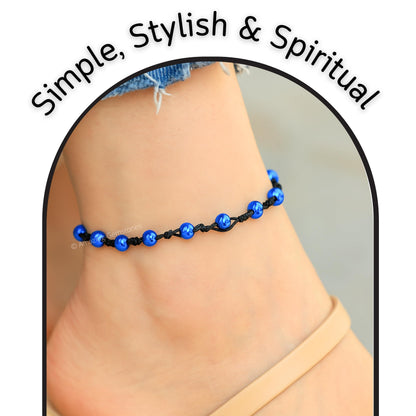 Amazing Gemstone Blue Hematite Anklet Ankle Bracelets for Women - Waterproof Beaded Healing Crystal Anklets, Plus Size Chakra Gemstone Bead Anklet (Stretchy Adjustable - Hand Knotted)