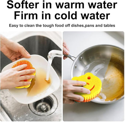 5 Pack Cute Frog Scrub Sponge, Dual-Sided Temperature Controlled Kitchen Sponge for Dishes,Furniture,Bulk Sponges Household Cleaning Pads,Multi-Functional Premium Cleaning Sponges