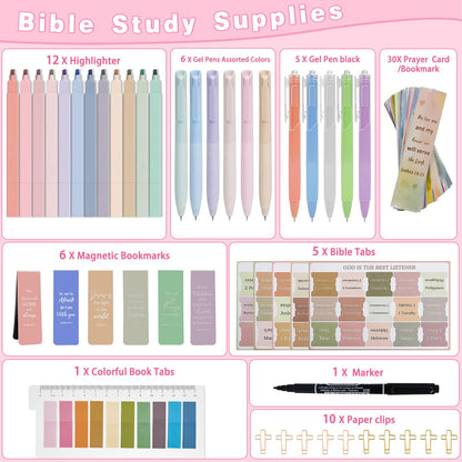 HRFGWDD Bible Study Supplies Kit for Women 76PCS Bible Journaling Kit with Bible Tabs for Women,Bible Highlighters and Pens, Bookmark, Stationary Gift Set for Christian Girls