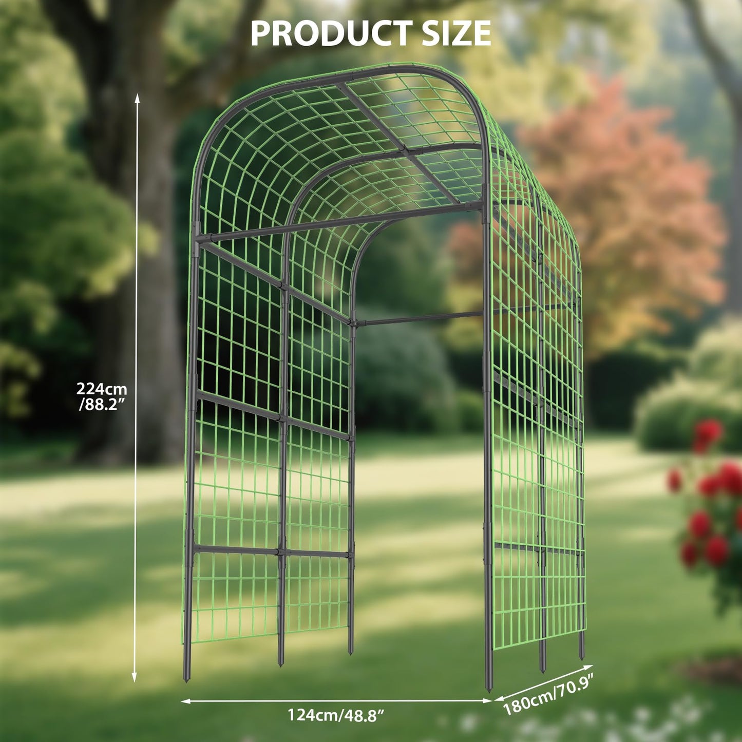 GarveeLife Metal Garden Arch Trellis 7.3 FT, Cucumber & Melon Trellis for Raised Beds, u-Shape Plant Support with Plastic Connectors for Climbing Vegetables, Grapes & Roses, Black