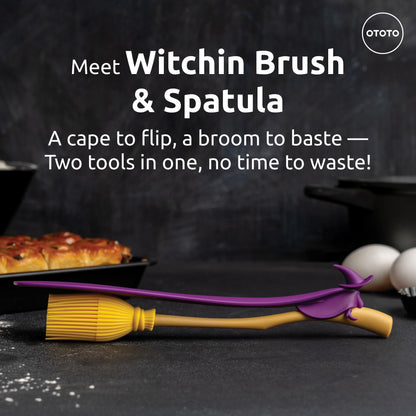 OTOTO Jar Spatula and Pastry Brush - Silicone Heat Resistant and Basting Brush, Cooking and Baking Spatula, Spooky Witchy Gifts, Gothic Kitchen Halloween Gifts, Unique Kitchen Gadgets (Witchin)