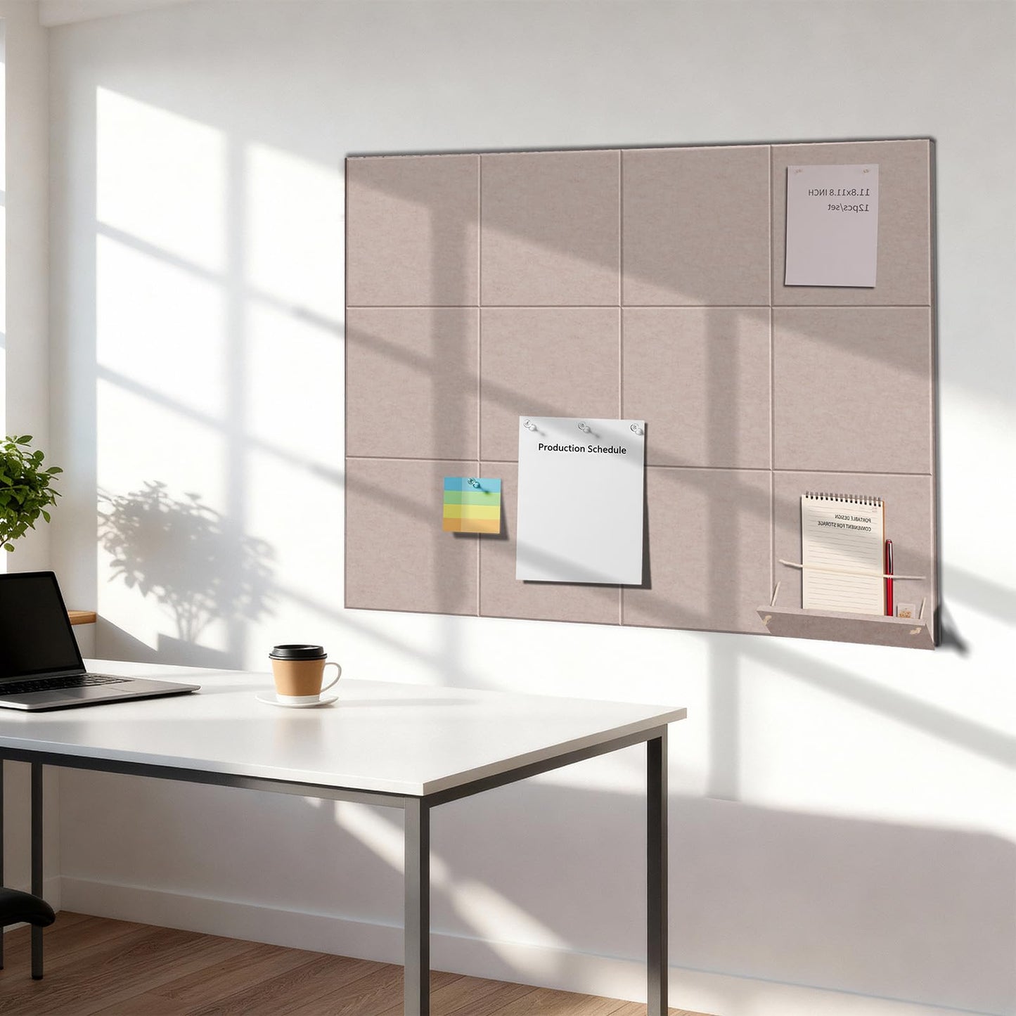 12 Pack Bulletin Boards 48" x 36" Alternative Cork Board for Office,Built-in Storage Device，Large Cork Boards for Walls ， Felt Wall Tiles, Contains Removable Security Stickers and PushPins (F-Beige)