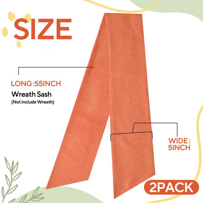 2 Pcs Orange Wreath Sash for Front Door Linen Wreath Ribbon Bow for Fall Yard Porch Garland Home Decor