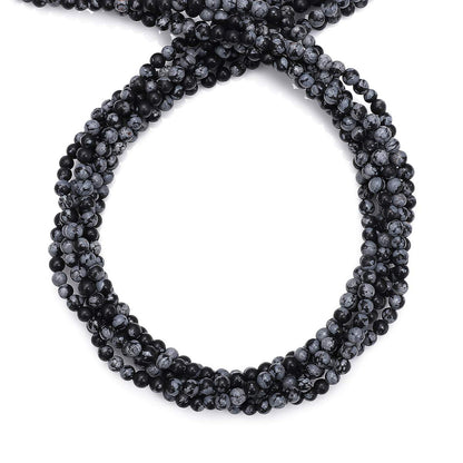 BEADIA Natural Snowflake Obsidian Stone Round Loose Semi Gemstone Beads for Jewelry Making 4MM 38cm/Strand