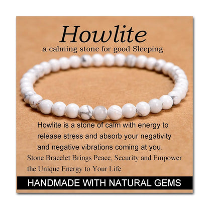 CHELYQST Howlite Bracelet - Stone of Good Sleeping,Stretch Natural Stone Crystal Beads Jewelry Gifts for Women Men Unisex Adult,4mm