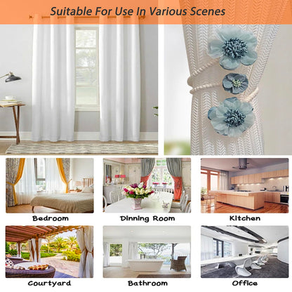 Curtain Tiebacks 2 Packs, Artificial Flower Curtain Holdbacks Clips,Flexible Curtain Buckle Elegant Decorative for Home Living Room Bedroom (Blue)
