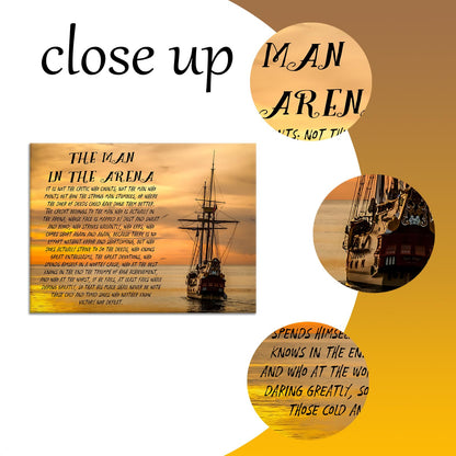 YSPCSUN Inspirational Posters for Office, The Man in the Arena Canvas Poster Single Panel Wall Decor for Home Office Dorm Classroom, Framed Canvas Art, 24x18inch