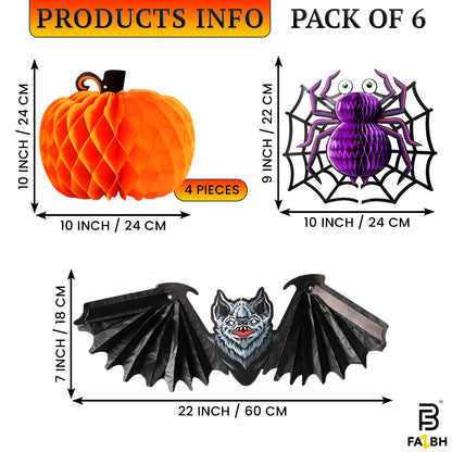 Halloween Swirls and Honeycombs - Pack of 61 | Halloween Centerpieces for Tables, Hanging Decorations, Hanging bat