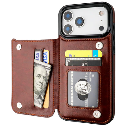 ONETOP Compatible with iPhone 17 Pro Max Wallet Case with Card Holder, PU Leather Kickstand Card Slots Case, Double Magnetic Clasp and Durable Shockproof Cover 6.9 Inch (Brown)