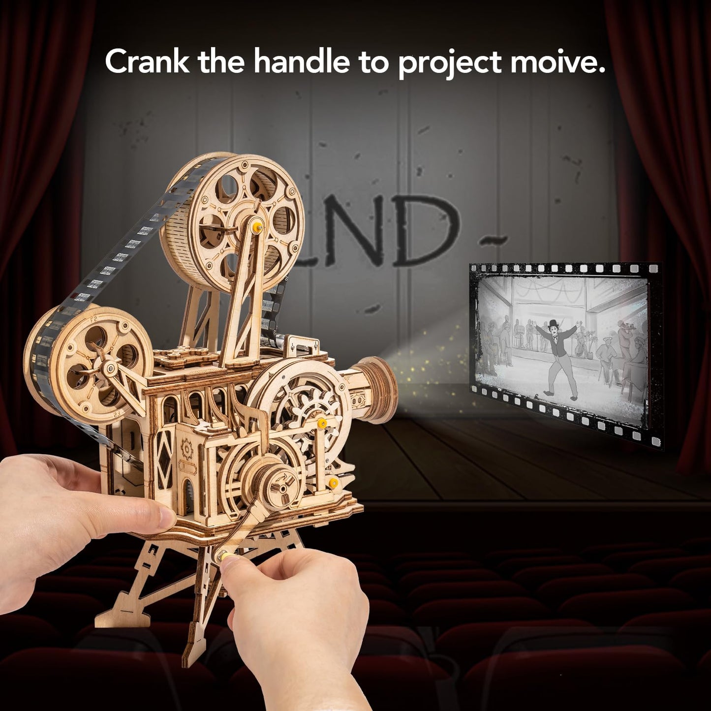 Rowood 3D Puzzle for Adults, DIY Wooden Model Kit for Adults to Build, Handheld Film Mechanical Gear Building Set, Birthday Vitascope Projector