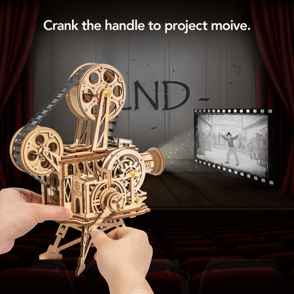 Rowood 3D Puzzle for Adults, DIY Wooden Model Kit for Adults to Build, Handheld Film Mechanical Gear Building Set, Birthday Vitascope Projector
