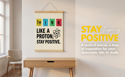 CVDGUFY Classroom Decorations, Funny Science Canvas Wall Art With Wooden Hanging Scroll, Think Like A Proton Poster, 30 x 40 cm, For Teachers, Students, Office, Dorm