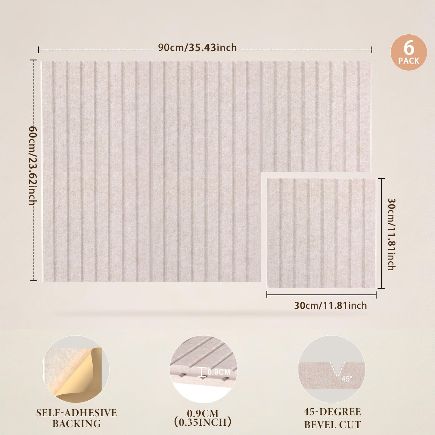 JBER Large Felt Bulletin Board 36" x 24" - 6 Pack Felt Wall Tiles, Cork Board Alternative to Use in Office & Home Decor, Classroom Decor, Vision Board to Display Your Photos(Light Camel)