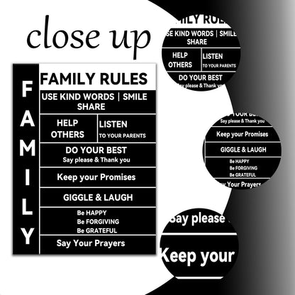 Family Rules Inspirational Canvas Wall Art Motivational Quotes Poster Print Picture Painting Artwork for Living Room Bedroom Home Office Kitchen Wall Decor Ready to Hang [18''Wx24''H]