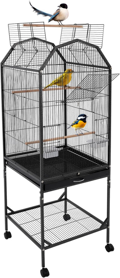 Birdcage Open Top 54 Inch Birdcages with Pull-Out Tray, Rolling Bird Cages with Wheels for Parakeets, Parrot, Cockatiel, Pigeon, Finch Cage(Black)