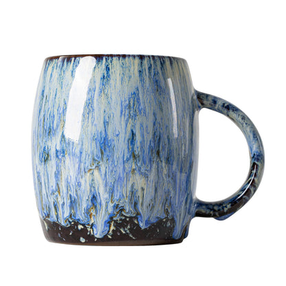 Unique Reactive Glaze Ceramic Coffee Mug - 14 oz Large Coffee Cup with Ergonomic Handle, Deep Sea Blue Mug for Coffee, Tea, Milk - Perfect Birthday & Housewarming Gift for Friends, Women, Men