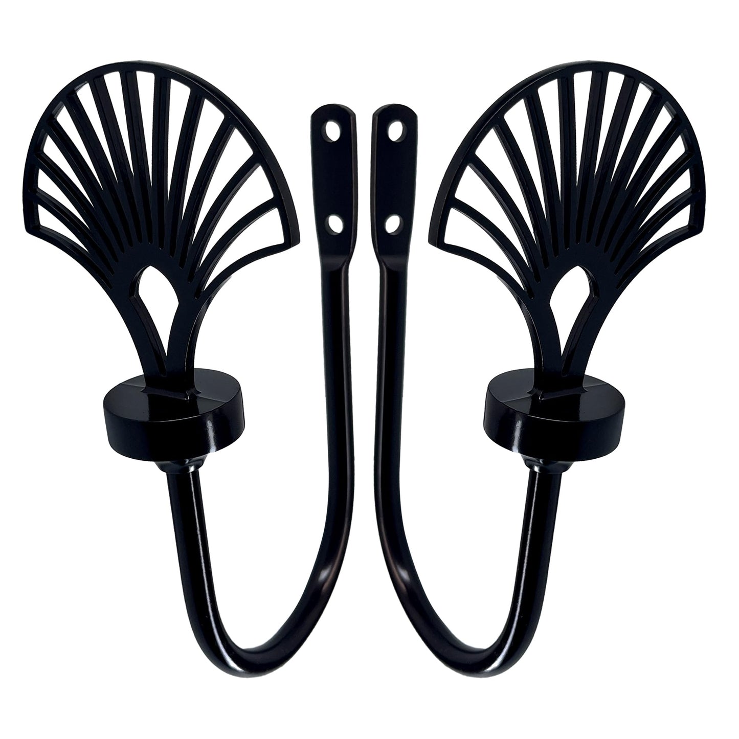 ARNORX Palma Leaf Curtain Holdbacks, Set of 2, Decorating Drapery Tie Backs, Hooks (Black)