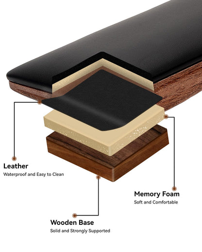 ASFSKY Keyboard Wrist Rest, Ergonomic Memory Foam Wrist Pad with PU Leather & Wooden Base, Non-Slip and Easy-to-Clean Design, Wrist Support for Mechanical Keyboard, Gaming & Office Use (Black)