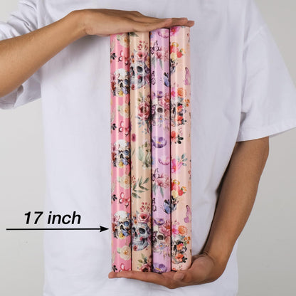 Aimyoo Halloween Wrapping Paper Rolls - 17 Inch x 16.5 Feet - 4 Rolls - Gothic Skull, Floral Design Perfect for Halloween, Christmas Decorations, Holidays, and Parties