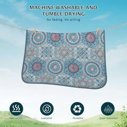 IEUUMLER Washable Pee Pads for Dogs, 2 Pack Non-Slip & Waterproof Pack Whelping Pad, Reusable Washable Puppy Potty Training Pad with Fast Absorbent for Playpen EU007 (Green Medallion, 48"X30"-2pcs)