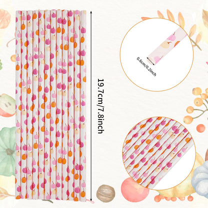 Whaline 200Pcs Fall Paper Straws Pink Orange Pumpkin Disposable Straws Fall Harvest Drinking Straw for Autumn Thanksgiving Party Supplies