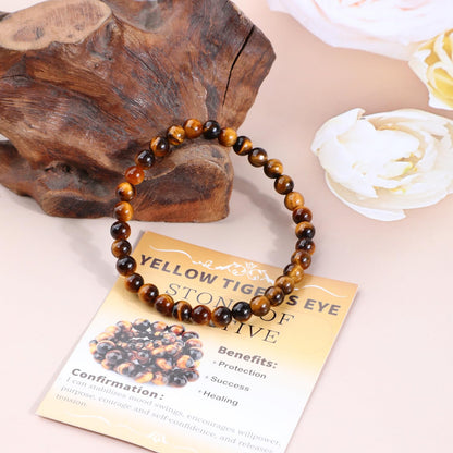 Bymitel 6mm Yellow Tiger's Eye - Handmade Reiki Gemstone Stretch Bracelet, Natural Beauty & Spiritual Essence, Crystal Healing for Unisex Adults