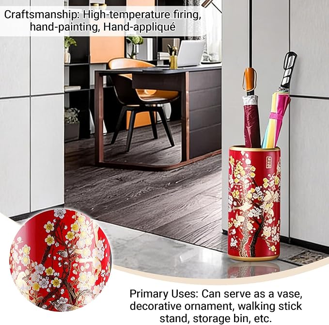 Ceramic Umbrella Stand Umbrella Holder for Entryway Hand-Made Umbrella Stand Barrels Umbrella Holder Cane Floor Standing Vase Ceramic Storage Bucket for Home Office Entrance Indoor.(B)