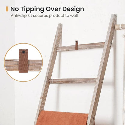 SwaaVee Blanket Ladder 6-Tier Towel Rack, Wooden Quilt Ladder Shelf for Home Decor, Wall Leaning Farmhouse Quilt Display Towel Holder Organizer for Living Room, Bathroom (24" Wide)