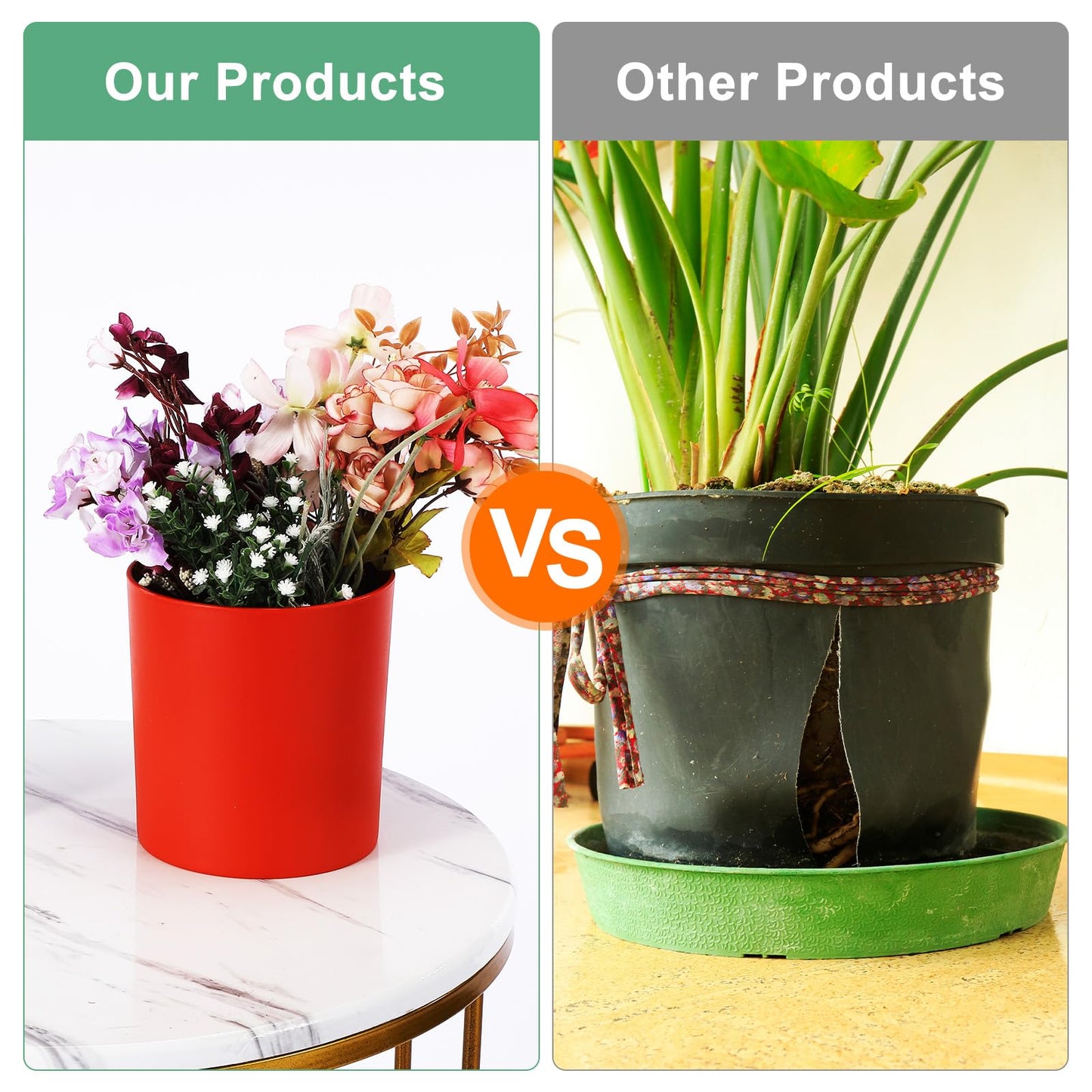M METERXITY 2-Pack Plastic Plant Pots, 6 Inch Plastic Planters Round Flower Planter Containers Flower Pots for Indoor/Outdoor/Garden, Plant Holder [Red]