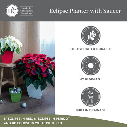The HC Companies 6 Inch Eclipse Square Planter Pots w/Drainage Holes & Attached Saucer, Lightweight UV-Resistant Plastic Indoor Outdoor Planters, 4-Pack Flower Pots, Garden Home Decor, Peridot Green