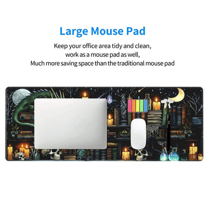 Large Gaming Mousepad, Mystical Gothic Library XL Mouse Pad with Stitched, Full Long Waterproof Non-Slip Base Keyboard Pad, PC Laptop Computer Mat for Men Office Decor, 31.5 * 11.8 in