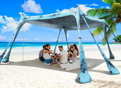 Wabolay Beach Tent Canopy Pop Up Shade 10x10ft Sun Shelter Portable Family UPF50+ with 8 Sandbags-2 Sand Shovel-4 Aluminum Poles-Ground Pegs-Carrying Bag for Outdoor Camping Fishing Backyard Picnic
