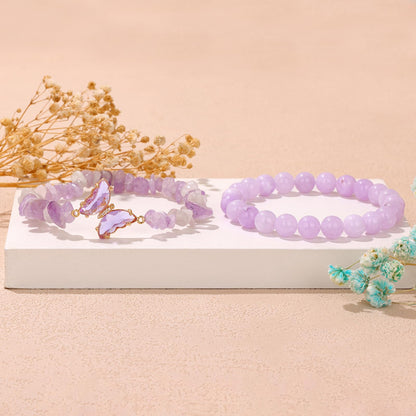 GolbalJew Purple Jade Stone Bracelet for Women Healing Crystal Stone Butterfly Charms Bracelets Gemstone Beads Stretch Bracelet Jewelry Women Gift
