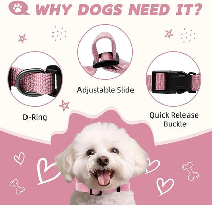 Pink Dog Collar for Small Dogs, Breathable, Anti-Odor & Soft, Comfortable for Sensitive Skin Puppies, 90% Bamboo Rayon, Adjustable Quick-Release Buckle Pet Collar for Chihuahuas Frenchie