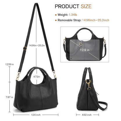UEIRY Genuine Leather Purses for Women with Detachable Satchel Strap, Designer Shoulder Bags with Top Handle, Ladies Handbag