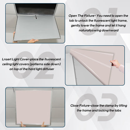 Amylove 4 Pcs Fluorescent Light Covers Classroom Ceiling Panels Light Filters with Backlit Film Material for Office School, 4 x 2 Feet (Khaki,Simple)