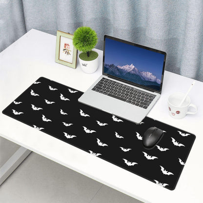Extended Gaming Mouse Pad with Stitched Edges, Black White Halloween Bats Large Desk pad Long XL Keyboard and Mouse Pad Desk Mat for Gaming Office & Home, 31.5x11.8 in