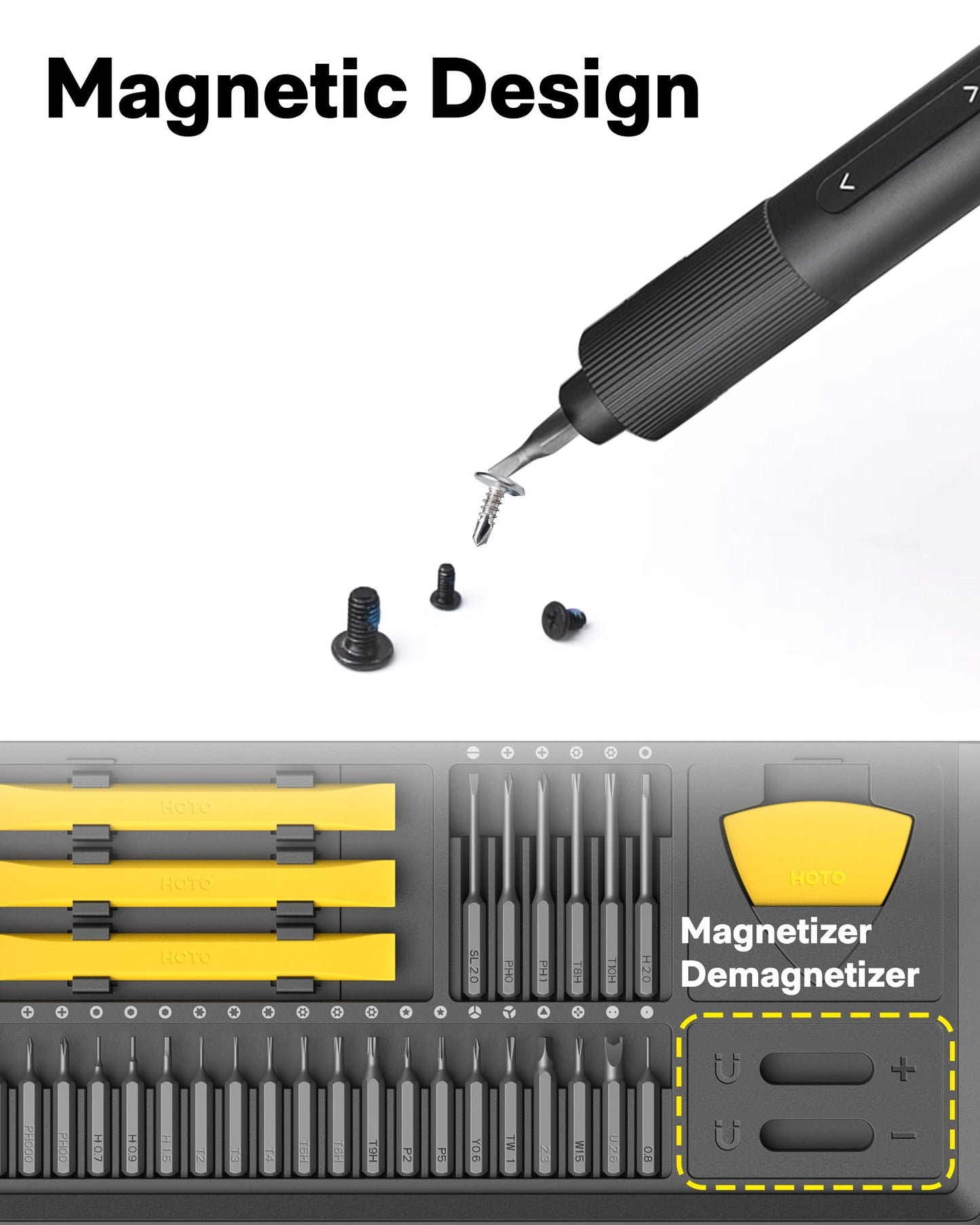 HOTO Electric Precision Screwdriver Set, 48 in 1 Electronics Tool Kit, Magnetic Bits & Box, LED Light & 2 Torque Settings, Mini Screwdriver Set for Eyeglasses, Watches, Phones, Laptops, Cameras Repair