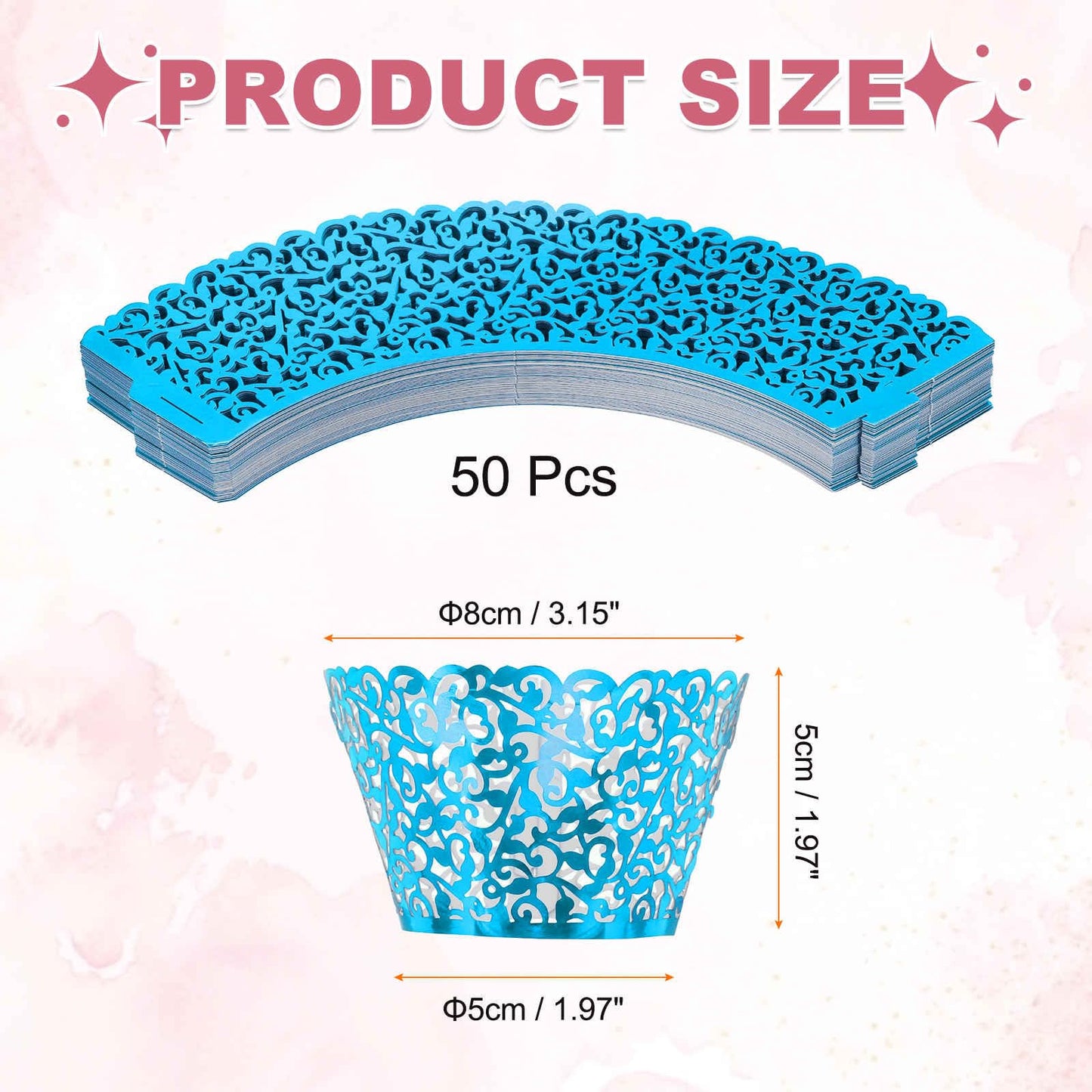 HARFINGTON 50 Pcs Lace Cupcake Liners Standard Vine Designed Hollow Out Cupcake Wraps Artistic Bake Cake Paper Cups for Anniversary Birthday Weddings Parties, Reflective Blue